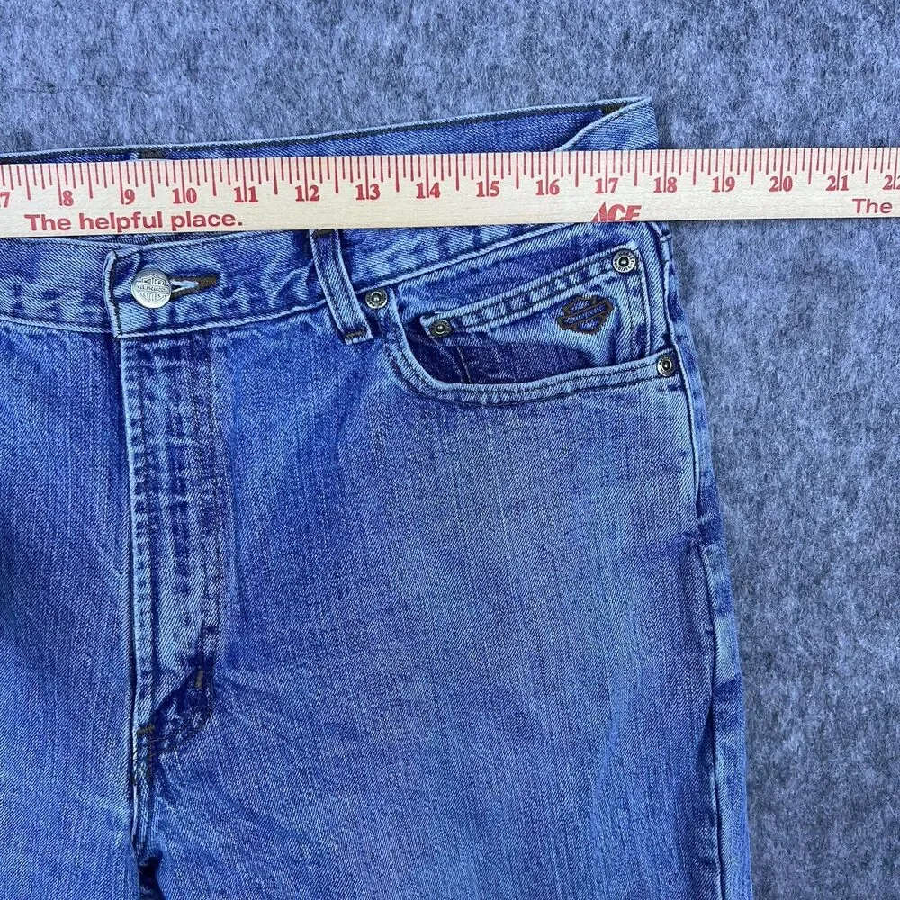 Vtg Harley Davidson Men's Jeans Light Wash Blue Denim Biker Cotton Y2K Sz 36x34